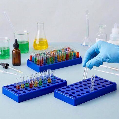 Lawei 6 Pack Vial Rack for 2ml HPLC Sample Bottles, 50 Holes with 13mm Diameter, Stackable Test Tube Holder, Durable Polypropylene Tube Rack, Centrifuge & Lab Bottle Holder with Numbered Grid, Blue in Kuwait