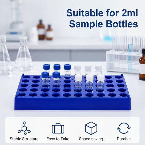 Lawei 6 Pack Vial Rack for 2ml HPLC Sample Bottles, 50 Holes with 13mm Diameter, Stackable Test Tube Holder, Durable Polypropylene Tube Rack, Centrifuge & Lab Bottle Holder with Numbered Grid, Blue in Kuwait
