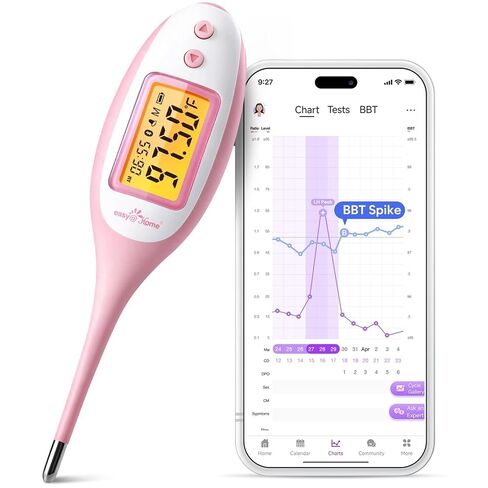 ميزان الحرارة القاعدي Easy@Home بتقنية البلوتوث: BBT ذكي للإباضة مع شاشة LCD كبيرة بإضاءة خلفية، ومتتبع عالي الدقة بنسبة 1/100 وذاكرة 30 قراءة | تطبيق Premom المتوافق | إبت-770 in Kuwait