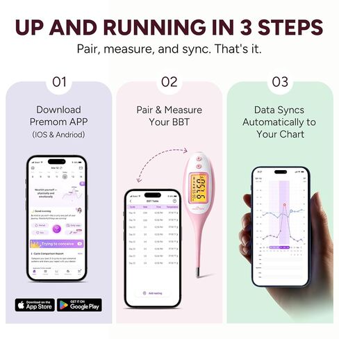 ميزان الحرارة القاعدي Easy@Home بتقنية البلوتوث: BBT ذكي للإباضة مع شاشة LCD كبيرة بإضاءة خلفية، ومتتبع عالي الدقة بنسبة 1/100 وذاكرة 30 قراءة | تطبيق Premom المتوافق | إبت-770 in Kuwait