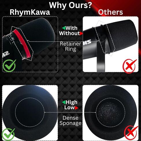 Black Pop Filter Compatible with Shure MV7 MV7X Mic Windscreen Replacement with High Dense Foam and Red Retainer Ring Accent for Gaming Streamer Setup in Saudi Arabia