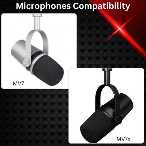 Black Pop Filter Compatible with Shure MV7 MV7X Mic Windscreen Replacement with High Dense Foam and Red Retainer Ring Accent for Gaming Streamer Setup in Saudi Arabia