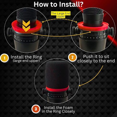 Black Pop Filter Compatible with Shure MV7 MV7X Mic Windscreen Replacement with High Dense Foam and Red Retainer Ring Accent for Gaming Streamer Setup in Saudi Arabia