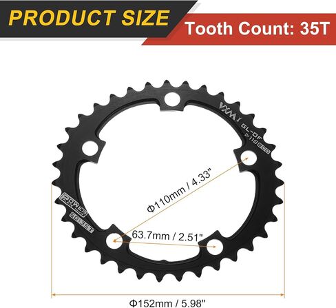 HARFINGTON 110BCD Bike Chainring 35T 9/10/11/12 Speed 152mm Diameter Round Aluminum Narrow Wide Tooth Bike Chainwheel with Screws for MTB Road Bike, Black in Saudi Arabia