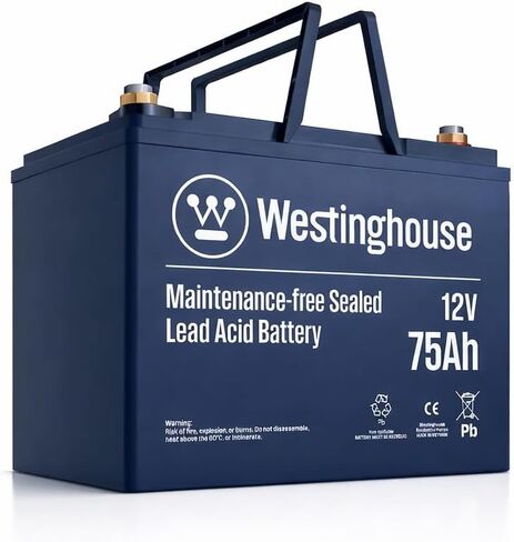بطارية احتياطية لمضخة مستنقع Westinghouse - بطارية حمض الرصاص المختومة 12 فولت 75 أمبير في الساعة AGM خالية من الصيانة لأنظمة النسخ الاحتياطي لمضخة مستنقع الطابق السفلي in Kuwait