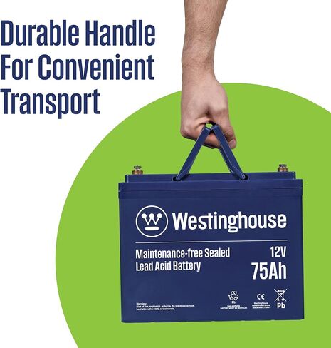 بطارية احتياطية لمضخة مستنقع Westinghouse - بطارية حمض الرصاص المختومة 12 فولت 75 أمبير في الساعة AGM خالية من الصيانة لأنظمة النسخ الاحتياطي لمضخة مستنقع الطابق السفلي in Kuwait