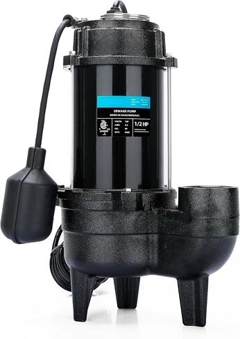 LEO 1/2 HP Sewage/Effluent Pump, 6000 GPH Submersible Basement Sewer Pump with 10ft Auto Float Switch, Cast Iron Sump Ejector, 2'' NPT for Sewage Basin, 115V in Kuwait