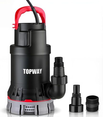 مضخة مياه مستنقع TOPWAY 1-1/4 HP 4600 GPH مضخة مياه غاطسة من البلاستيك الحراري مضخة فائدة محمولة عالية التدفق لإزالة المياه لحمام السباحة والحديقة والبركة ونافذة الطابق السفلي مع قاعدة فلتر in Kuwait