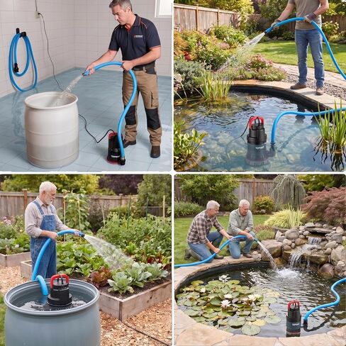 مضخة مياه مستنقع TOPWAY 1-1/4 HP 4600 GPH مضخة مياه غاطسة من البلاستيك الحراري مضخة فائدة محمولة عالية التدفق لإزالة المياه لحمام السباحة والحديقة والبركة ونافذة الطابق السفلي مع قاعدة فلتر in Kuwait