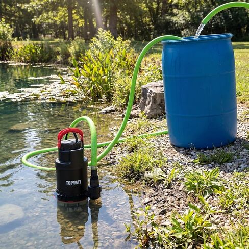 مضخة مياه مستنقع TOPWAY 1-1/4 HP 4600 GPH مضخة مياه غاطسة من البلاستيك الحراري مضخة فائدة محمولة عالية التدفق لإزالة المياه لحمام السباحة والحديقة والبركة ونافذة الطابق السفلي مع قاعدة فلتر in Kuwait