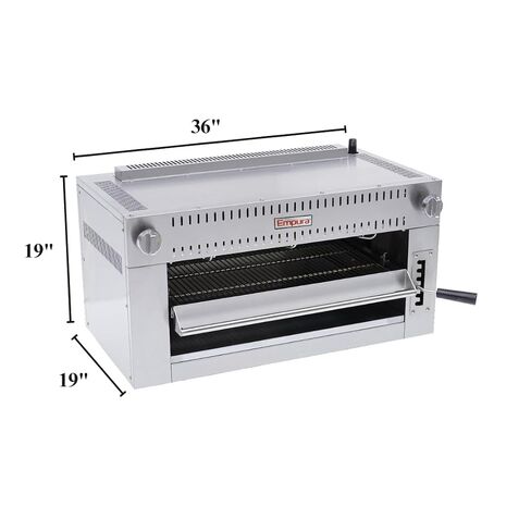 EMPURA 36" Heavy-Duty Natural Gas Salamander Broiler | Cheese Melter with Adjustable Spring-Balanced Lifting System (6) Infrared Burners | 36"W x 19"D x 19"H, Stainless Steel (Mounting Kit Included) in Kuwait