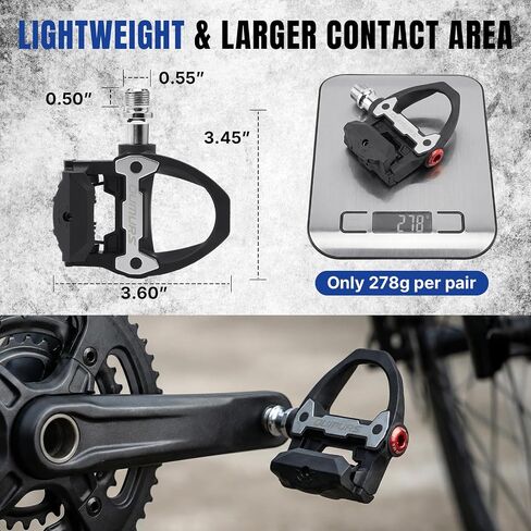 OUMURS 9/16" Road Bike Pedals, Sealed Bearings & Nylon Clipless Pedals with 2 Set 3-Bolt Cleats, Lightweight Bicycle Pedals Compatible with SPD SL System in Kuwait