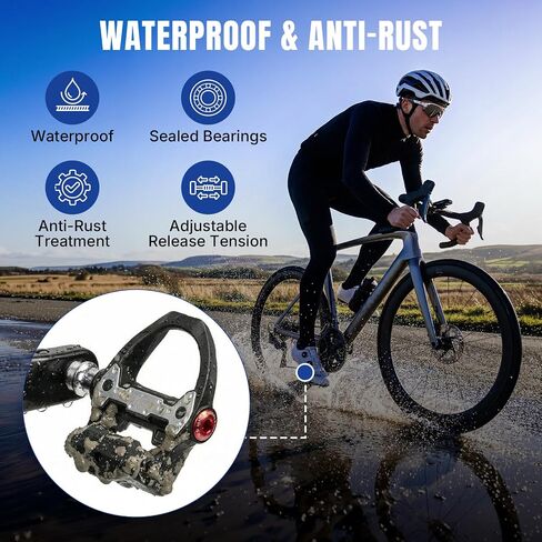 OUMURS 9/16" Road Bike Pedals, Sealed Bearings & Nylon Clipless Pedals with 2 Set 3-Bolt Cleats, Lightweight Bicycle Pedals Compatible with SPD SL System in Kuwait