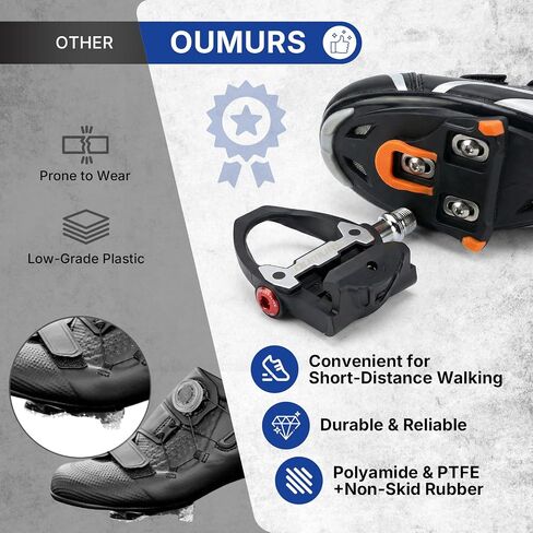 OUMURS 9/16" Road Bike Pedals, Sealed Bearings & Nylon Clipless Pedals with 2 Set 3-Bolt Cleats, Lightweight Bicycle Pedals Compatible with SPD SL System in Kuwait