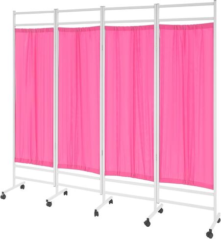 4-Panel Medical Privacy Screen 180x200 Cm Pink, Portable and Foldable Medical Room Divider, Hospital Ward Screen with Wheels, Clinic Patient Privacy Partition Screen in Kuwait