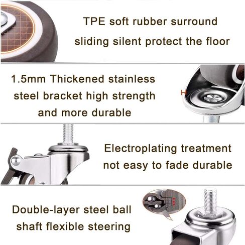 2" Office Chair Casters, 5-Pack, 10x15mm Threaded Stem, 264 lbs Capacity | Heavy Duty Rubber Wheels; Silent Swivel Casters; Furniture Replacement for Office Chairs, Carts, Workbenches, Industrial in Kuwait
