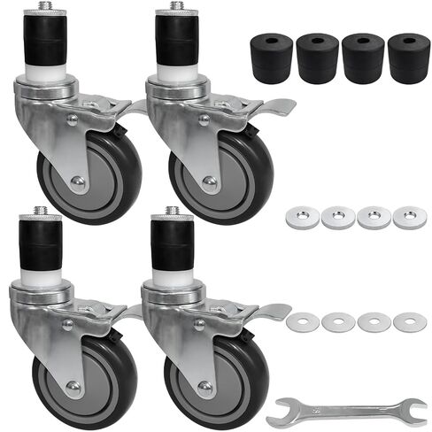 MySit 4 Inch Expanding Stem Casters Set of 4, Heavy Duty Caster Wheels with Dual Brake, Fit 1-1/2", 1-5/8", 1-3/4", 1-7/8" Stainless Steel Furniture Legs for Commercial Kitchen Prep Table in Kuwait