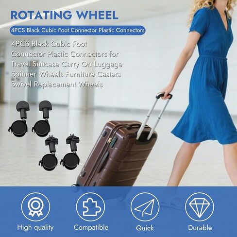 360 Degree Black Caster Wheels 4 Pcs Cat Cage Casters Spinner Wheels Smooth Plastic Rolling Wheel Replacement Silent Casters Swivel for Pet Cages, Suitcase, Luggage, Shopping Carts & Furniture in Kuwait