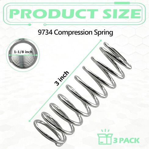 (3 عبوات) 9734 زنبرك ضغط، سلك 0.105 GA × 1-1/8 بوصة OD × 3 بوصة طول | هيكل فولاذي زنبركي، لمسة نهائية مطلية بالنيكل، للأجهزة وألعاب السيارات والأجزاء الميكانيكية in Kuwait