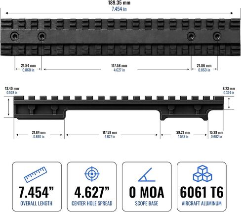 Gotical Savage 110 سكة Picatinny طويلة الحركة، 7.5 بوصة 18 فتحة قاعدة تثبيت نطاق خلفي مسطح، 0 MOA ألومنيوم ويفر/سكة Picatinny، أسود غير لامع بأكسيد، يتضمن 5 #6-48 × 1/4 بوصة ومفتاح ربط سداسي in Kuwait