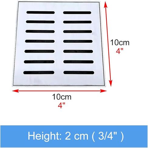 Heavy Duty Patio Square Drain Cover - Fast Drainage 304 Stainless Steel Grate with Base, Outdoor Rain Gutter Protector, 10cm x 10cm (4"x4"), Durable Water Blocker in Kuwait