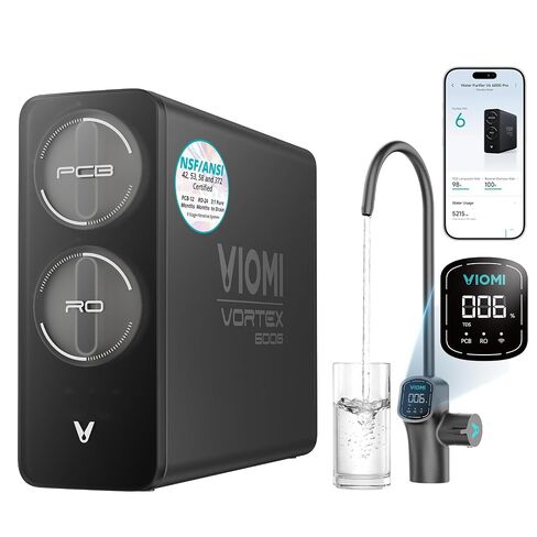 نظام التناضح العكسي VIOMI V6 Pro، نظام تصفية المياه RO بدون خزان 600 GPD، تحت المغسلة RO، ترشيح 9 مراحل، 3: 1 نقي إلى التصريف، تقليل TDS، NSF/ANSI 42، 53، 58، و372 معتمد، صنبور LED ذكي in Kuwait
