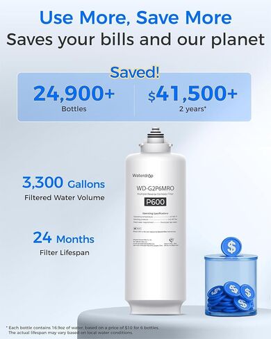فلتر Waterdrop G2P6MRO، بديل لنظام التناضح العكسي G2P600، عمر عامين in Kuwait