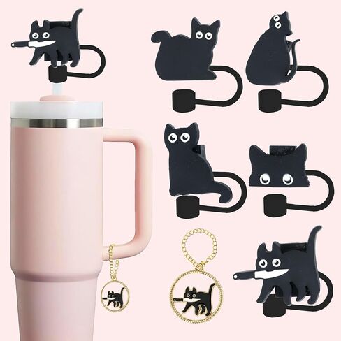 Black Cat Straw Topper, 10mm (0.4in) Cute Cat Halloween Straw Covers Cap for Stanley Cup Accessories - Black Cat Accessories, Stuff, Things, Gifts for Women, Kids, Girls, Mom on Halloween, Birthday in Kuwait