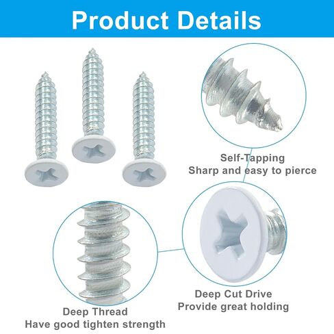 Murtenze 120 Pack #8 x 1 White Pan Head Screws, Self-Tapping Phillips Stainless Steel Sheet Metal Screws in Kuwait
