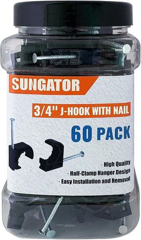 (60 حزمة) خطاف Pex J-Hook من SUNGATOR مقاس 1/2 بوصة مع أظافر، مشابك نصف سوداء، مشابك J 1/2 بوصة لدعم أنابيب Pex، شماعة أنابيب J-Hook مقاس 1/2 بوصة مناسبة لتركيب أنابيب الأنابيب المثبتة على الحائط in Saudi Arabia