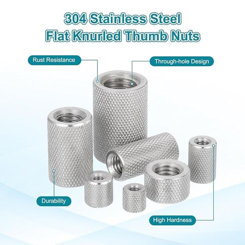 Hollow Thread Pillars,Round Weld Nuts,5Pcs M8 304 Stainless Steel Extended Cylindrical Flat Head Diamond Knurled Through Hole Lock Adjusting Fasteners for Electronic(M8xΦ12x40mm) in Kuwait