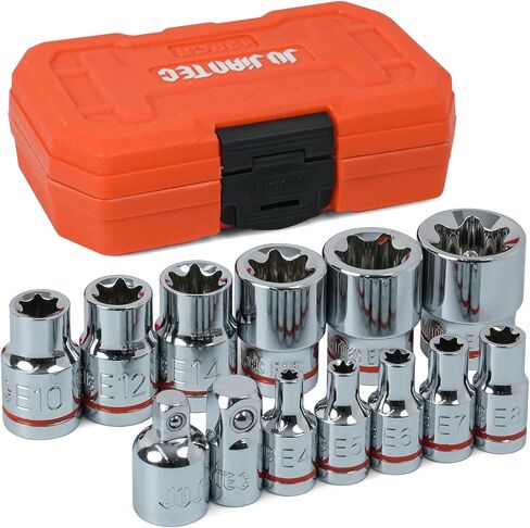13-Piece E-Torx Socket Set with 6-Point Star Design - E4 to E20 Sizes, 1/4" & 3/8" Drive, Hardened CR-V Steel, Impact Wrench Compatible, Sturdy Molded Case in Saudi Arabia