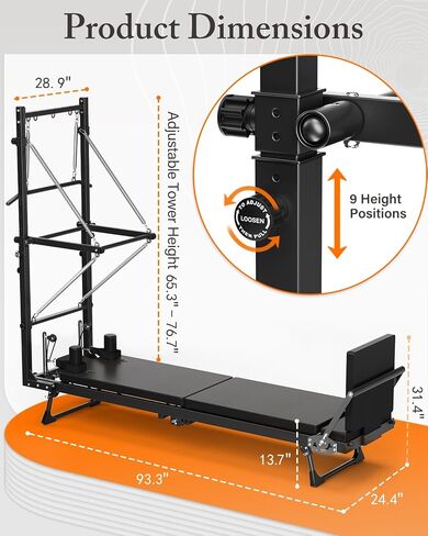 Cofiyard Pilates Reformer، آلة بيلاتيس إصلاحية مقاس 92 بوصة مع برج، معدات بيلاتيس قابلة للتعديل للتمرين المنزلي، تتضمن برج بيلاتيس، لوحة قفز in Kuwait