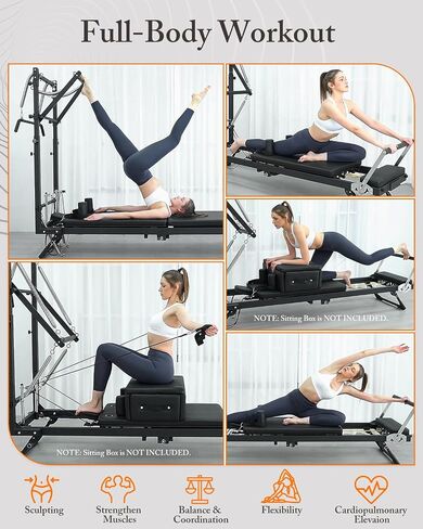 Cofiyard Pilates Reformer، آلة بيلاتيس إصلاحية مقاس 92 بوصة مع برج، معدات بيلاتيس قابلة للتعديل للتمرين المنزلي، تتضمن برج بيلاتيس، لوحة قفز in Kuwait