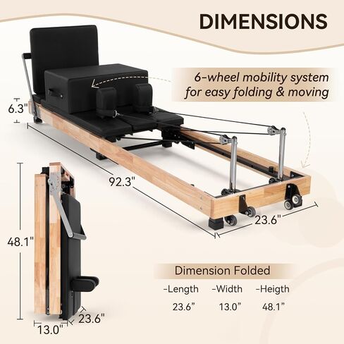 93'' Wooden Pilates Reformer Foldable Oak Wood Studio Grade Home Gym | 95% Pre-Assembled, Sitting Box, Jump Board, for Home Use and Gym Workout, Pilates Machine & Equipment, Ergonomic Design in Kuwait