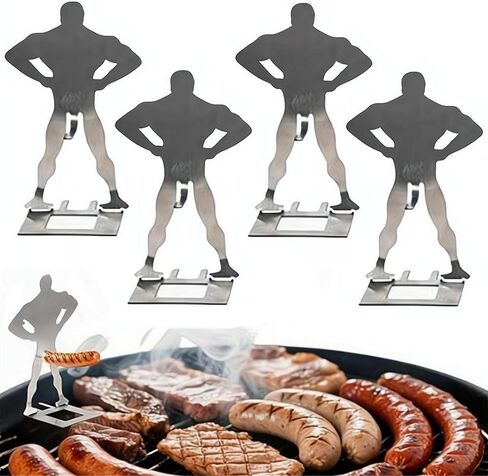 2/4 PCS Funny Man Hot Dog Holders Standing Man Hot Dog Grill Rack Portable Reusable Stainless Steel BBQ Grill Accessories for Camping Spring Trip and Novelty Party Gifts in Saudi Arabia