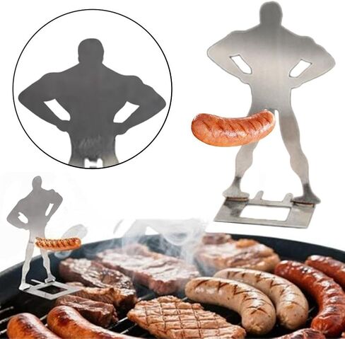 2/4 PCS Funny Man Hot Dog Holders Standing Man Hot Dog Grill Rack Portable Reusable Stainless Steel BBQ Grill Accessories for Camping Spring Trip and Novelty Party Gifts in Saudi Arabia