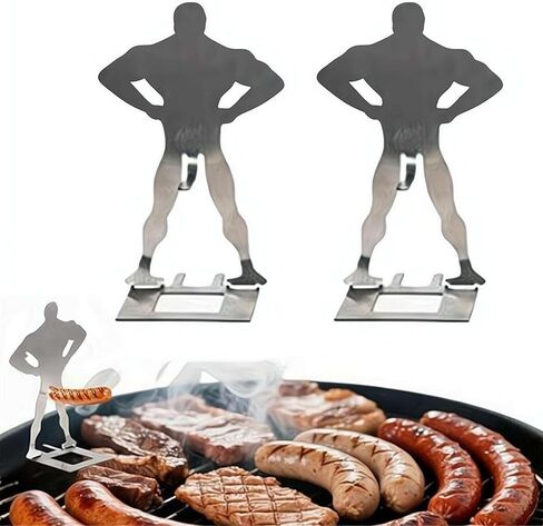 2/4 PCS Funny Man Hot Dog Holders Standing Man Hot Dog Grill Rack Portable Reusable Stainless Steel BBQ Grill Accessories for Camping Spring Trip and Novelty Party Gifts in Kuwait