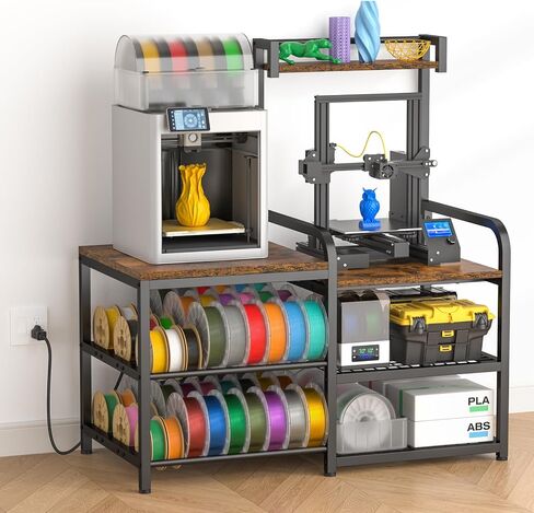 ikkle 3D Printer Table with Filament Storage Rack, Heavy Duty 3D Printer Stand with Power Outlet, 4-Tier 3D Print Desk & Filament Organized for Home Offices, Workshop, Studio (Brown) in Kuwait