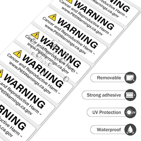 2000 Pcs Prop 65 Warning Labels 0.5" x 1.5" Self-Adhesive Vinyl | Waterproof, California Cancer and Reproductive Harm Warning Stickers,for Product Packaging, Retail Products, Distribution in Kuwait