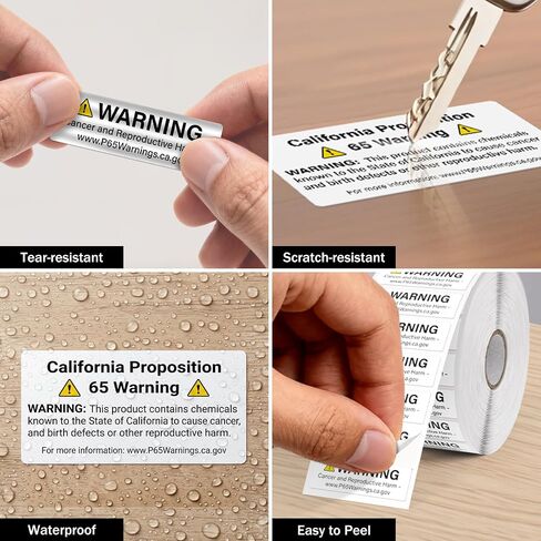 2000 Pcs Prop 65 Warning Labels 0.5" x 1.5" Self-Adhesive Vinyl | Waterproof, California Cancer and Reproductive Harm Warning Stickers,for Product Packaging, Retail Products, Distribution in Kuwait