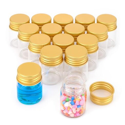 16Pcs 15ml(0.5 oz) Empty Tiny Jars Small Glass Vials with Lids Lab Sample Vials Refillable Mini Glass Bottles with Golden Aluminum Screw Caps for DIY Crafts Essential Oils Storage Wedding Decoration in Kuwait