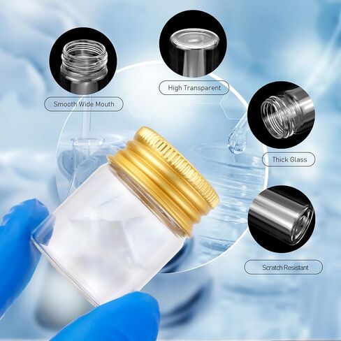 16Pcs 15ml(0.5 oz) Empty Tiny Jars Small Glass Vials with Lids Lab Sample Vials Refillable Mini Glass Bottles with Golden Aluminum Screw Caps for DIY Crafts Essential Oils Storage Wedding Decoration in Kuwait