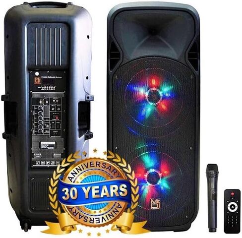 مكبر صوت بلوتوث مزدوج 15 بوصة من MR DJ ATERPARTY، مكبر صوت بلوتوث يعمل بالبطارية مقاس 15 بوصة، مكبر صوت للحفلات بميكروفون لاسلكي UHF in Kuwait