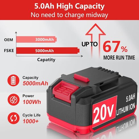 استبدال FSKE 2Pack 5.0Ah لبطارية ليثيوم Bauer 20V 1701C-B 1702C-B 1907C-B 2108C-B 2109C-B - متوافق مع أدوات طاقة بطارية Bauer in Kuwait