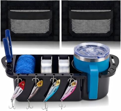 Zhehao 3 Piece Boat Organizer Set 2 Mesh Storage Bags 1 Boat Cup Holder Multifunctional Caddy Organizer, Waterproof Marine Fishing Accessories for Bass, Kayak, Pontoon in Kuwait