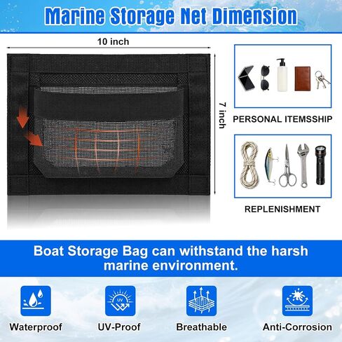 Zhehao 3 Piece Boat Organizer Set 2 Mesh Storage Bags 1 Boat Cup Holder Multifunctional Caddy Organizer, Waterproof Marine Fishing Accessories for Bass, Kayak, Pontoon in Kuwait