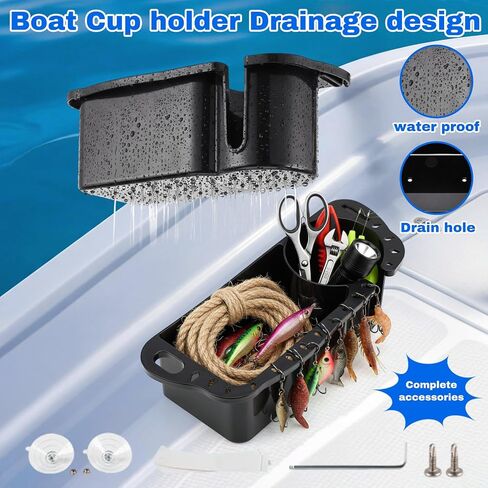 Zhehao 3 Piece Boat Organizer Set 2 Mesh Storage Bags 1 Boat Cup Holder Multifunctional Caddy Organizer, Waterproof Marine Fishing Accessories for Bass, Kayak, Pontoon in Kuwait