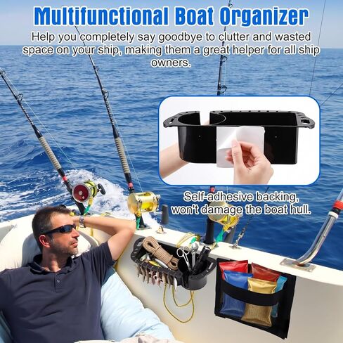 Zhehao 3 Piece Boat Organizer Set 2 Mesh Storage Bags 1 Boat Cup Holder Multifunctional Caddy Organizer, Waterproof Marine Fishing Accessories for Bass, Kayak, Pontoon in Kuwait