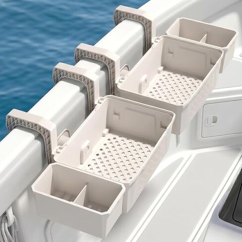 Gocozer 2 Pack Boat Side Storage Baskets with Cup Holders - Perfect for 3-Inch or Smaller Boat Rails - 16 QT Boat Storage Organizer in Kuwait